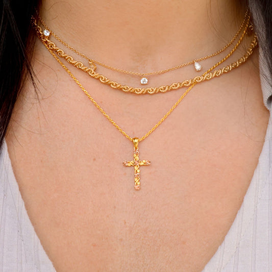 Rose-Kissed Cross Necklace