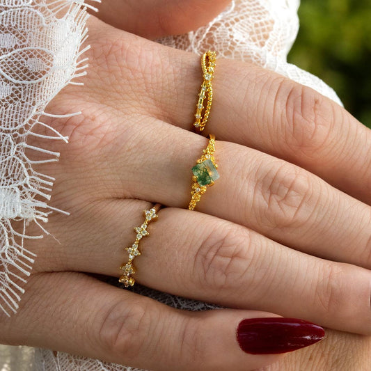 Southern Magnolia Moss Agate Ring