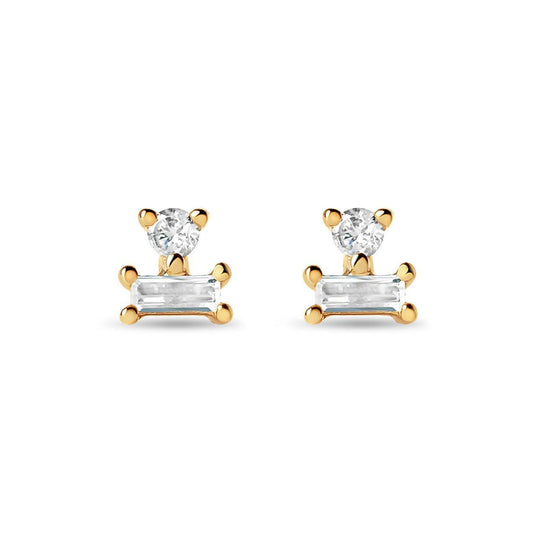 Mila Baguette + Round Stone Stud Earrings - Ptera Jewelry