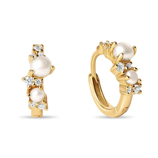 Pearl Cluster Huggie Hoops - Ptera Jewelry