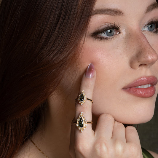 Faelyn Ring in 14K Gold with 0.9ct Blue/Green Sapphire