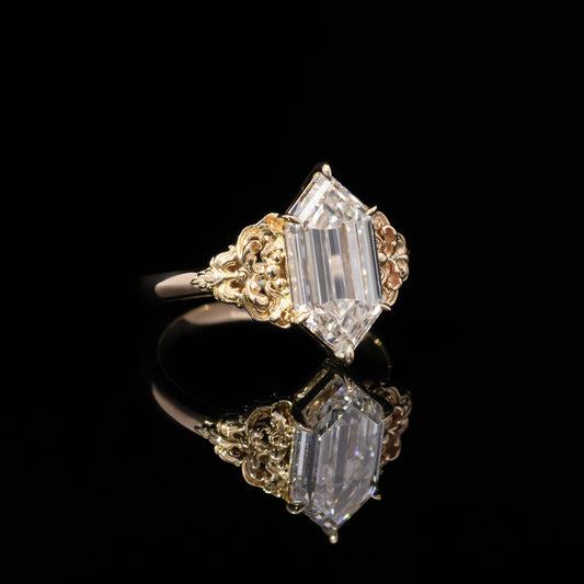 Roswyn Ring in 14K Gold with 3.77ct Step-Cut Hexagon Lab Diamond