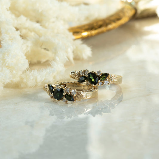 Primrose Hoop Earrings in 14K Gold with Green Tourmaline