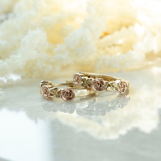 Rose Kissed Hoop Earrings in 14K Gold