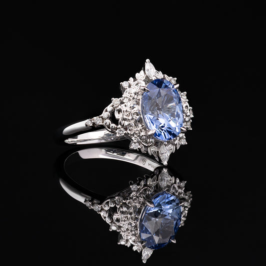 Flora Ring in 14k White Gold with Blue Sapphire