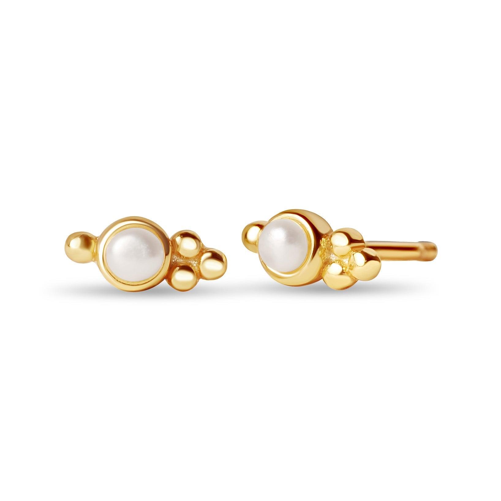 Beaded Pearl Stud Earrings - Ptera Jewelry