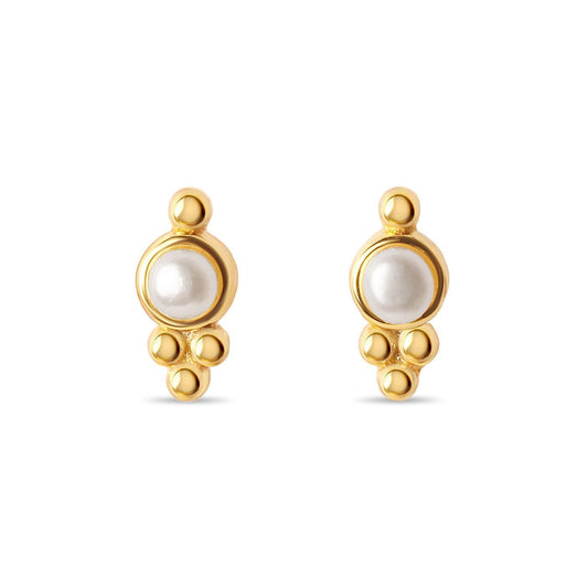 Beaded Pearl Stud Earrings - Ptera Jewelry