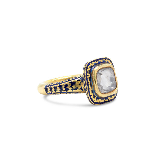20K Rose-Cut Diamond Enamel Ring
