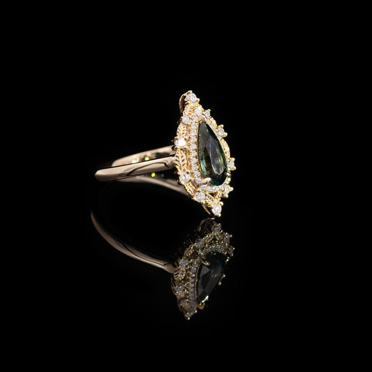 Faelyn Ring in 14K Gold with Blue/Green Sapphire