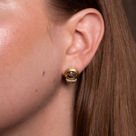 18K Gold Green Quartz & Diamond Earrings