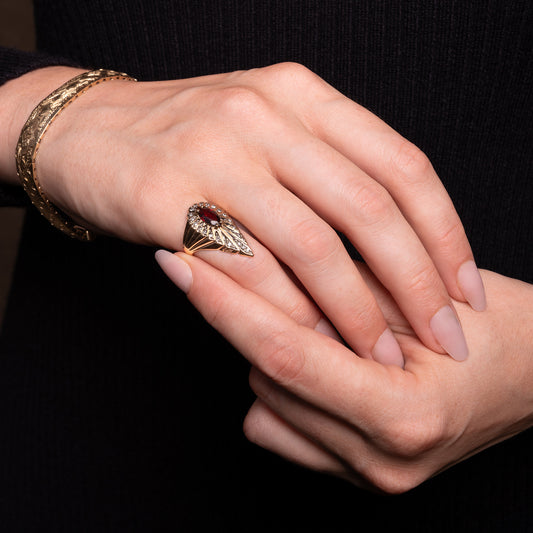 14k Gold Garnet & Diamond Cocktail Ring
