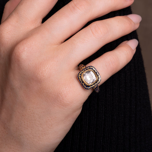 20K Rose-Cut Diamond Enamel Ring