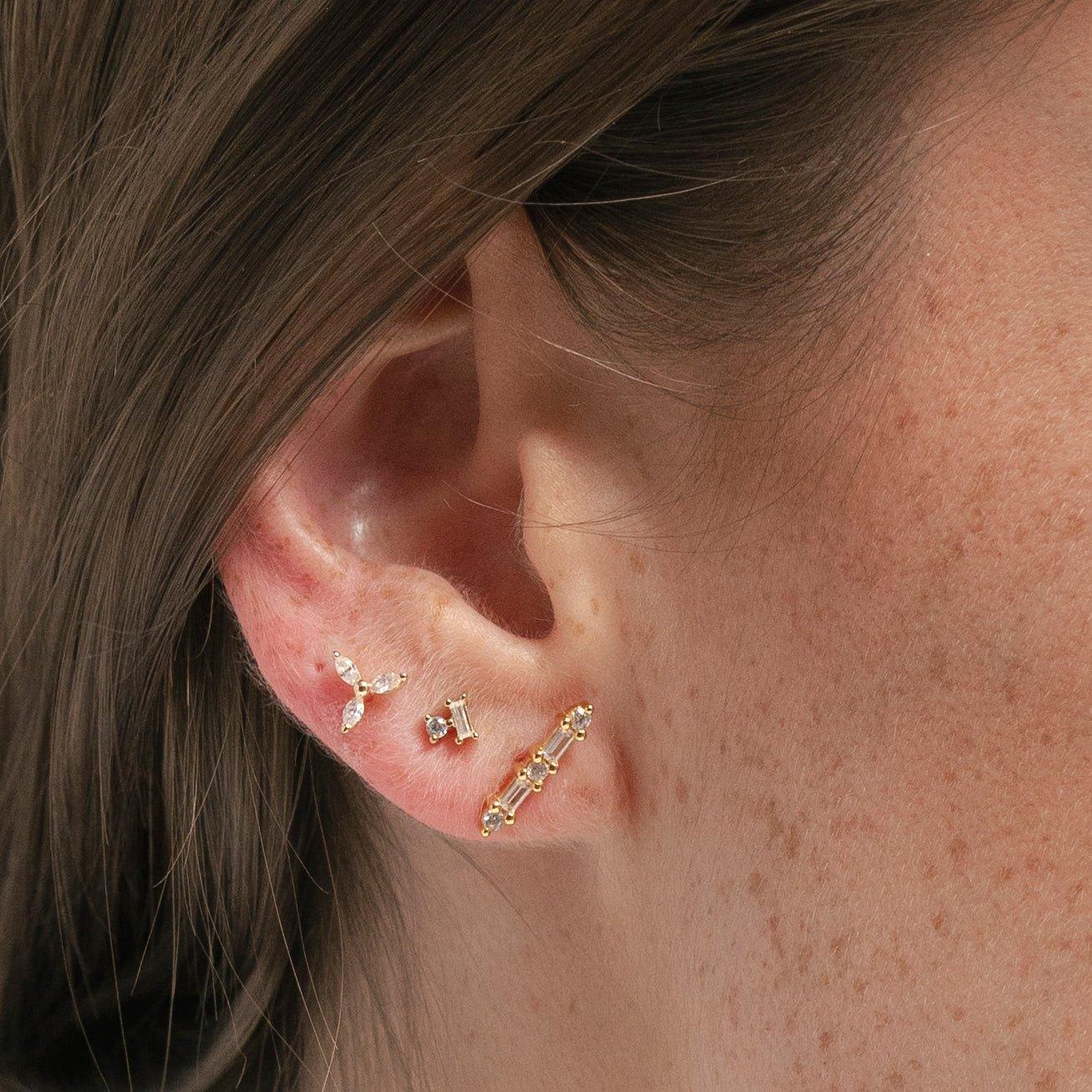 Mila Baguette + Round Stone Stud Earrings - Ptera Jewelry