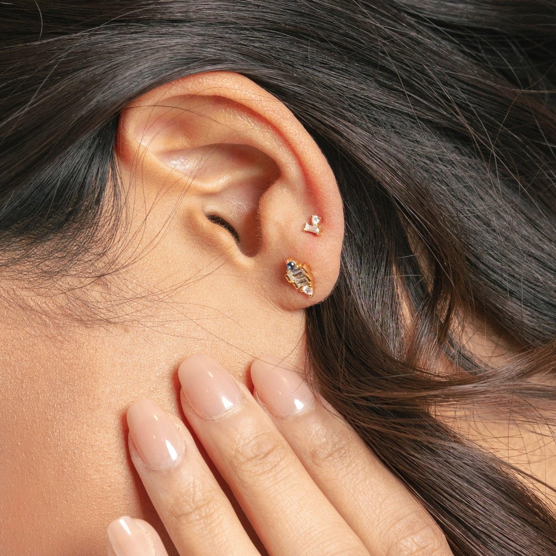 Mila Baguette + Round Stone Stud Earrings - Ptera Jewelry