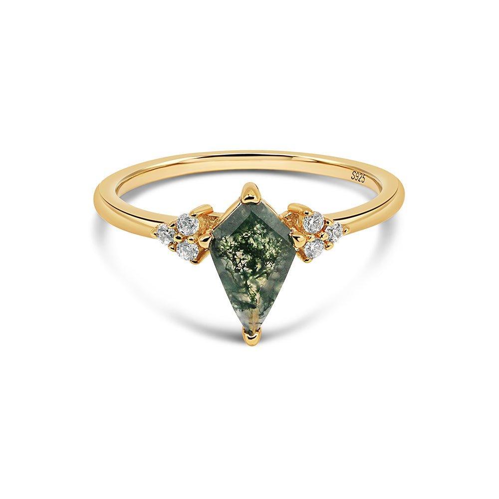 The Knight's Plume Green Moss Agate Ring - Ptera Jewelry