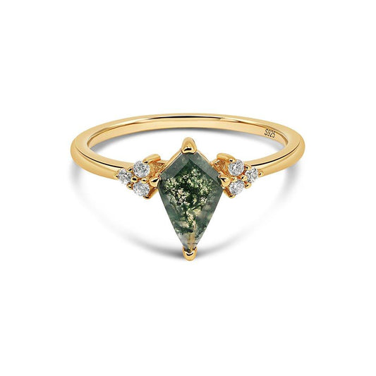 The Knight's Plume Green Moss Agate Ring - Ptera Jewelry